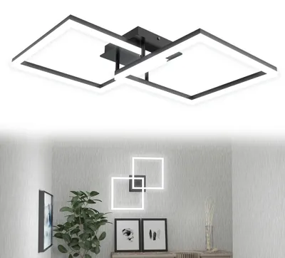 Immagine prodotto di VA-Cerulean, plafoniera LED a forma di doppio quadrato, 60W, luce bianca fredda, lampada da soffitto moderna e geometrica, ideale per soggiorno, camera da letto, cucina e ufficio