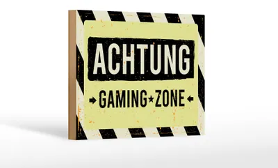 Produktbild von Holzschild Hinweis 12x18 cm Achtung gaming zone Deko Schild