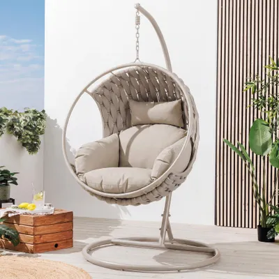 Produktbild von riess-ambiente In- und Outdoor Hängesessel ROPE greige mit Aluminium-Gestell wetterfest inkl. Kissen