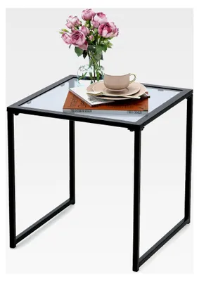 Produktbild von Kleiner Gartentisch, 43 cm Beistelltisch für den Außenbereich aus gehärtetem Glas und Metall, quadratischer Kaffeetisch, Balkontisch, platzsparend für Wohnzimmer, Schlafzimmer, Terrasse und Garten