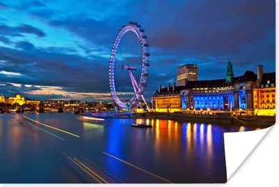 Produktbild von MuchoWow® Poster Bunte Gebäude und das London Eye am Abend in London 30x20 cm - Plakate - Print