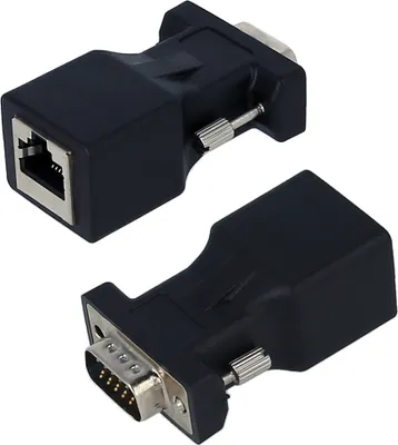 Zdjęcie produktu dla 2 szt. adapterów VGA na RJ45, adaptery z wtykiem VGA na RJ45, konwertery portów Ethernet, adaptery do kabli sieciowych CAT5e i CAT6