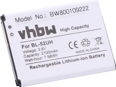 Produktbild von vhbw Akku Ersatz für BL-52UH für Handy Smartphone Telefon (2100 mAh, 3,8 V, Li-Ion)