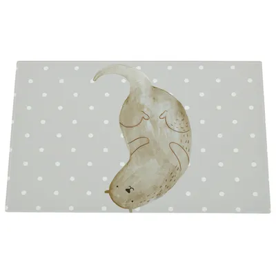 Produktbild von Mr. & Mrs. Panda Schneidplatte Glas Otter Kopfüber - Grau Pastell - Geschenk, schneidbrett, Süß, Schneideplatte, Seeotter, Hackbrett, schneidunterlage, Niedlich, See