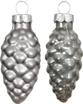 Produktbild von Christbaumschmuck Zapfen 6cm Glas 12 Stück - Zart Grau