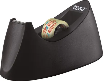 Produktbild von tesa Easy Cut Curve Tischabroller (rutschfest, einfache Handhabung, sauberer Schnitt mit 1 Rolle tesafilm transparent 10m:19mm)
