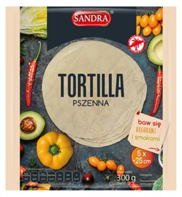 Zdjęcie produktu dla Tortilla pszenna SANDRA 25cm (5szt) 300g