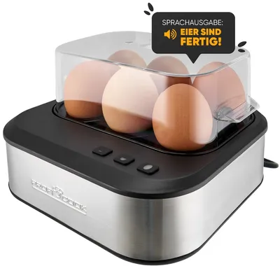 Produktbild von ProfiCook sprechender Eierkocher | Eierkocher 6 Eier | perfektes Ergebnis | Edelstahl Eierkocher mit Härtegradeinstellung | Egg Cooker | PC EK 1276