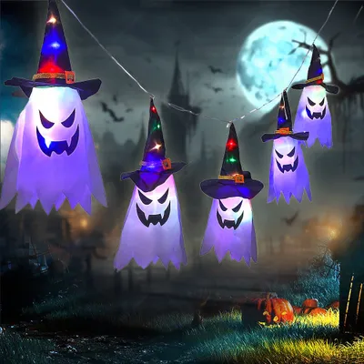 Obrázek produktu pro 3M 5ks Halloween venkovní dekorativní víla světla, Halloween lampa, Halloween světlo, čarodějnický klobouk světla, LED světlo ducha pro Halloween party zahradní dekorace
