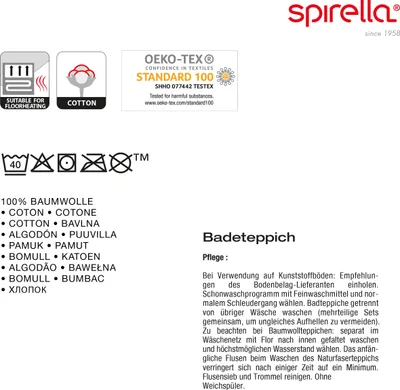 Produktbild von Spirella 7610583192240, Grau, Einfarbig, Rechteckig, Baumwolle, 40 °C, 55 x 65 cm