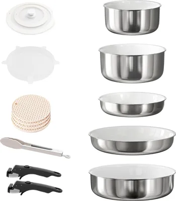 Immagine prodotto di Set di pentole in acciaio inox - induzione - Vetroceramica - 4 pezzi - con coperchio in vetro