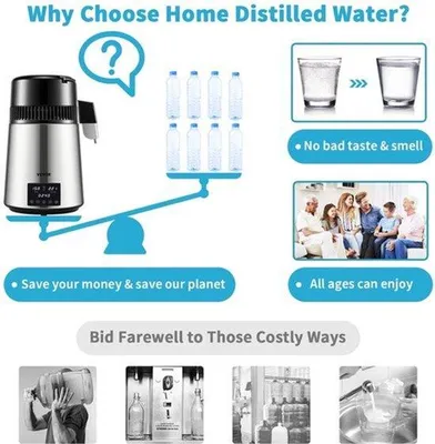 Produktbild von Wasserfilter - Wasserdestillationsgerät - 4L Wasserfilter - 1L/H Destillationsgeschwindigkeit - Berührungsschutz - Silber