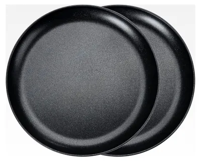 Produktbild von Pizzablech 2er Set, ∅ 30 cm Rund Edelstahl mit Antihaftbeschichtung, Schwarz, Backblech für das Backen
