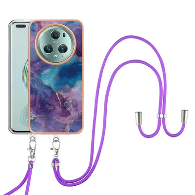 Obrázek produktu pro Pouzdro s řemínkem pro Honor Magic5 Pro, vzorované TPU nárazník, ochranné pouzdro s nastavitelným popruhem Fialová