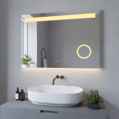 Produktbild von AQUALAVOS LED Spiegel Badezimmerspiegel mit Beleuchtung 100x70cm mit Schminkspiegel 3 Lichtfarben beschlagfrei Lichtspiegel Badspiegel Wandspiegel