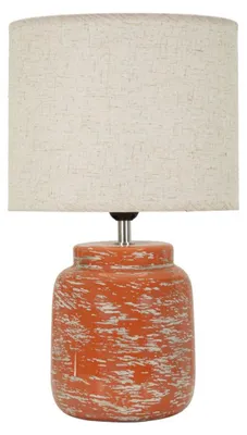 Obrázek produktu pro Stolní lampa s oranžovým keramickým podstavcem a látkovým stínidlem
