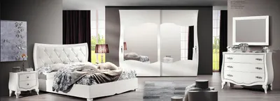 Produktbild von Garnitur Schlafzimmer Bett Nachttisch Kleiderschrank Kommode Spiegel Set 6tlg
