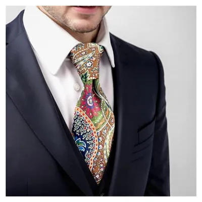 Produktbild von Herren Krawatte Paisley Mehrfarbig Rot Grün Gelb Seide Handgefertigt