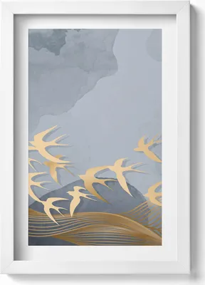 Produktbild von Illustration von fliegenden Vögeln– Wandbild mit Rahmen – Gerahmtes Bild  – Wanddekoration – 20x30 cm – Weiß