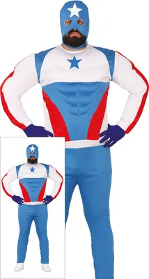 Productafbeelding van Superheldenmasker, kostuum voor een avontuurfiguur, carnaval, fantasiekleding, met spieroptiek. Kleur: blauw, maat: 54-56 (XL)