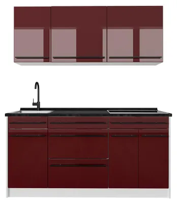 Produktbild von Singleküche Vicco R-Line Rot Hochglanz/Weiß 160 cm Arbeitsplatte Anthrazit, Model 66178
