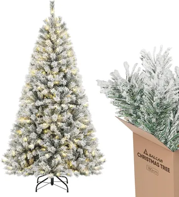 Obrázok produktu pre Umelý vianočný stromček s osvetlením – biely – 180 cm – Stromček s umelým snehom – vrátane rukavíc a 250 LED svetiel
