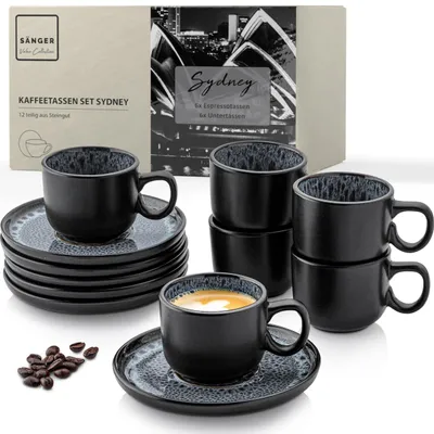 Productafbeelding van SÄNGER Sydney espressokopjes set, steengoed, 12-delig, mokken set