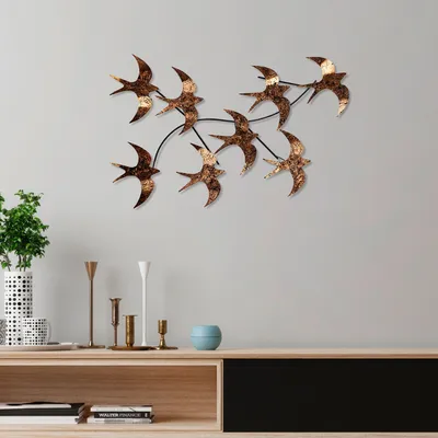 Image de Wallity, Flying Birds 3, Accessoire mural décoratif en métal, 100 % METAL, multicolore, 69 x 41 x 7 cm