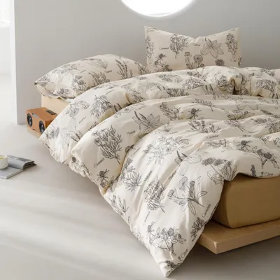 Zdjęcie produktu dla Komplet pościeli, 155x220 cm, 3-częściowy, czarny, wzór kwiatowy, 100% bawełna, certyfikat Oeko-Tex