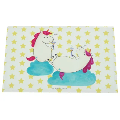 Produktbild von Mr. & Mrs. Panda schneidunterlage Einhorn Sekt - Weiß - Geschenk, Einhörner, Unicorn, Schneidebrett Aus Glas, Schneideplatte, Schneidbrett, Küchenschneidebrett, Hackbrett