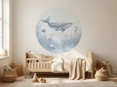 Obrázok produktu pre Little Livo Nálepka na stenu do detskej izby s motívom morských zvierat – Okrúhla nálepka Ø 120 cm – Bez obsahu PVC – Samolepiaca dekorácia na stenu s podvodným motívom do detskej izby