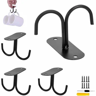Image de 4 supports à tasses à suspendre, en métal, de couleur noire, avec 2 crochets, pour ranger et suspendre des ustensiles de cuisine