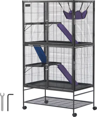 Obrázok produktu pre SucceBuy 64,6" kovová klietka pre fretky na kolieskach, 4-poschodová Critter Nation. Ideálna pre malé domáce zvieratá, škrečky, morčatá, činčily, veveričky, ježkov, králiky