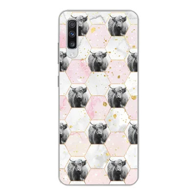 Produktbild von MuchoWow® Handyhülle Schutzhülle Hülle für Samsung Galaxy A70 Schottischer Highlander - Muster - Gold Silikon Softcase Handy Hülle - Schutzhaube