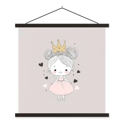 Produktbild von MuchoWow® Textilposter Prinzessin - Mädchen - Herzen - Krone - Rosa 40x40 cm mit schwarzem Rahmen - Fotos