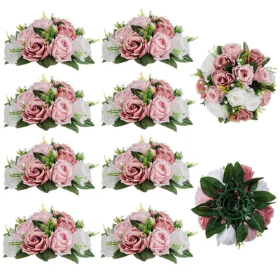 Productafbeelding van BLOSMON: Bloemboeket, bloemarrangement, kunstbloemen, decoratieve rozen, 10 stuks, poederroze, kunstmatig