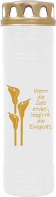 Produktbild von Grabkerze Weiß ( Druck Gold ), Brenndauer: 170 Stunden, Motiv: Calla