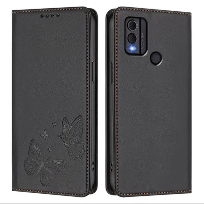 Image de Étui en cuir pour Nokia C22, motif papillon, étui à rabat avec porte-appareil, noir