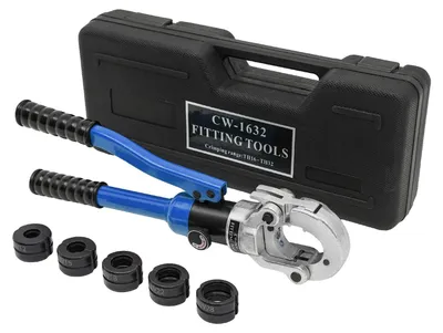 Obrázek produktu pro Hydraulické lisovací kleště, hlava otočná o 360°, 5 sad matric, modrá/černá