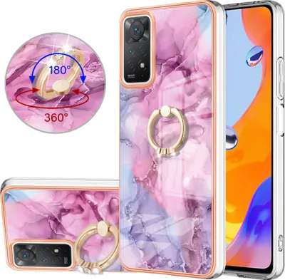 Image de Etui pour Xiaomi Redmi Note 11Pro 5G / 4G, étui de protection en silicone avec anneau de support Rose