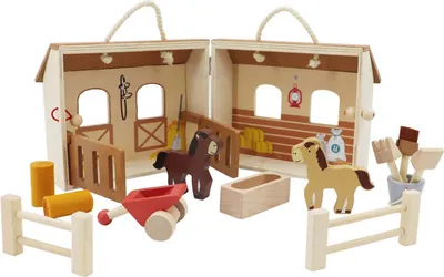 Image de Houten Paardenstal Speelset Draagbaar, 13dlg.