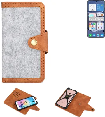Produktbild von K-S-Trade Handyhülle kompatibel mit Huawei P50 Schutzhülle Filz-Hülle Kunst-Leder hellgrau braun (1x)
