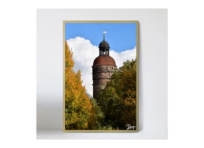 Produktbild von Goldener Turm Holz Foto Bild 40x60cm Kunst Fotografie Wand Mittelalter Altstadt