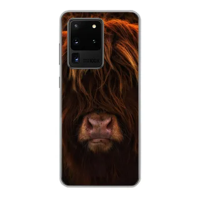 Produktbild von MuchoWow® Handyhülle Schutzhülle Hülle für Samsung Galaxy S20 Ultra Schottischer Highlander - Kuh - Schwarz - Porträt Silikon Softcase Handy Hülle - Karteninhaber