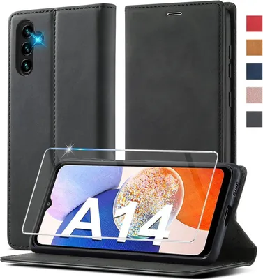 Image de Samsung Galaxy A14 Housse en cuir avec protection et portefeuille, Noir