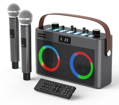 Immagine prodotto di Kit karaoke portatile con Bluetooth – autonomia della batteria di 4-5 ore – luci LED