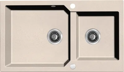 Zdjęcie produktu dla Milos Zlewozmywak Granitowy 2-komorowy Beżowy 860x500 mm z Syfonem Space Saving, Odwracalny, Odporny na Zarysowania i Wysokie Temperatury