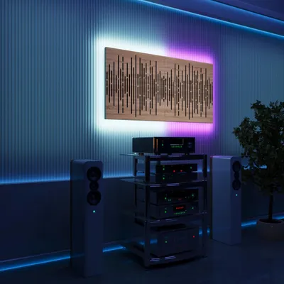 Obrázek produktu pro Sada 2 ks LED akustických nástěnných panelů s RGB podsvícením pro Echo Control | Zvukově izolační panely s podsvícením | 2x WAVE – seskupené | Sonoma