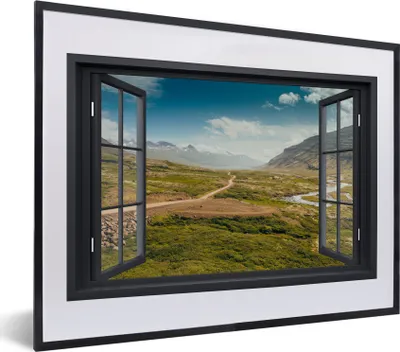 Produktbild von MuchoWow® MuchoWow® Gerahmtes Poster Aussicht - Berg - Weg 40x30 cm - Poster mit zchwarzem Bilderrahmen - Bilderrahmen - Poster im Rahmen