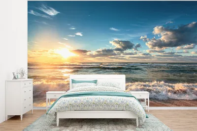 Produktbild von MuchoWow® Fototapete für Wohnzimmer oder Schlafzimmer Wandtapete Vinyl Motivtapete Strand - Meer - Sonnenuntergang - 375x280 cm - Schlafzimmer tapete